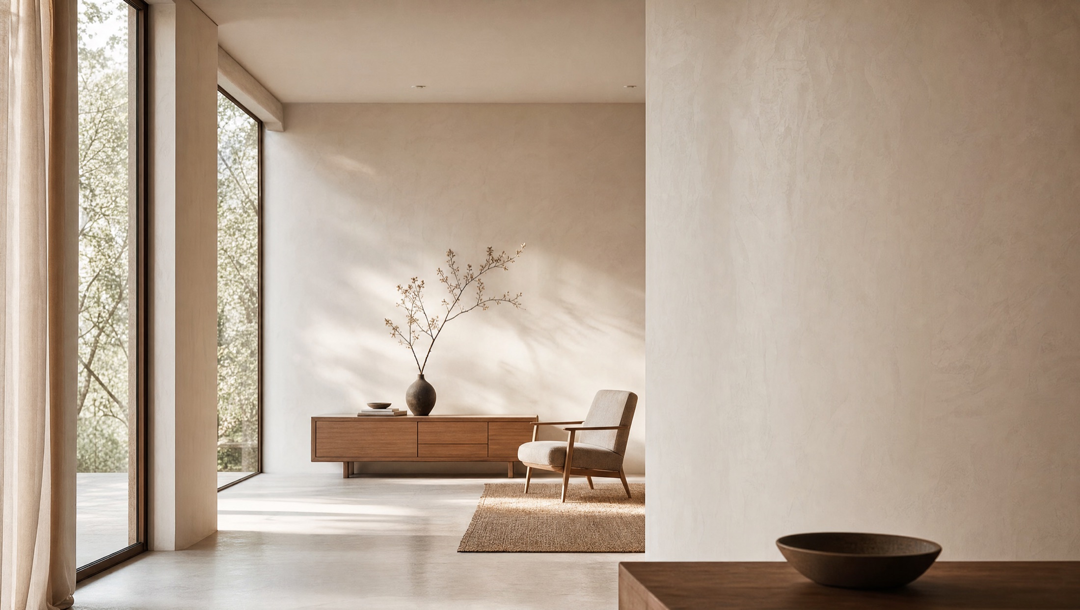 Rustig interieur met naadloze wandafwerking